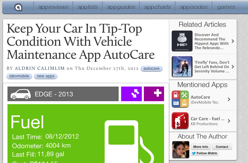 Review: Autocare at AppAdvice