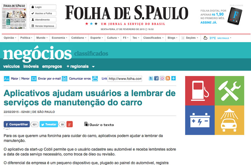 Autocare featured in Folha de São Paulo